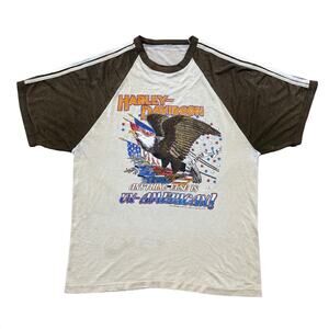 VTG 1970s Harley-Davidson Eagle Raglan Shirt M/L Anything Else is Un-American
